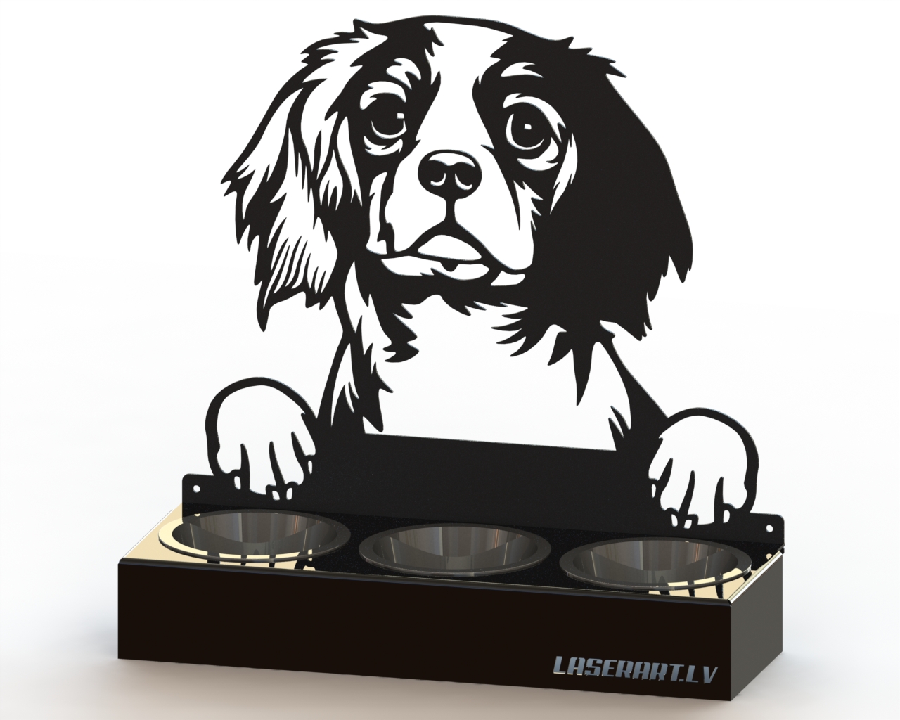 3-Bowl Dog Feeder, Cavalier King Charles Spaniel Dog breed, Raised Feeding Station