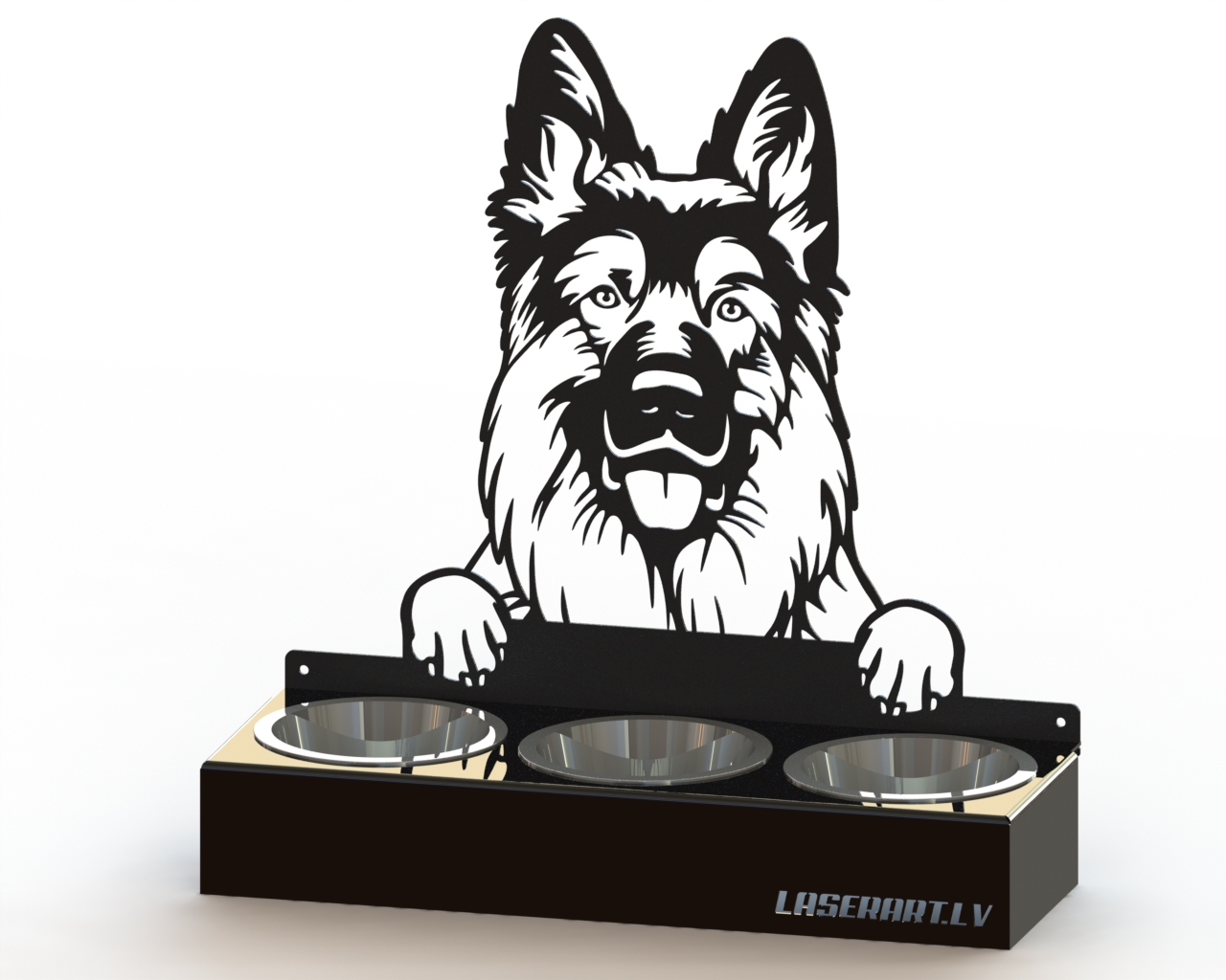 3-Bowl Dog Feeder, German Shepherd Dog breed, Raised Feeding Station