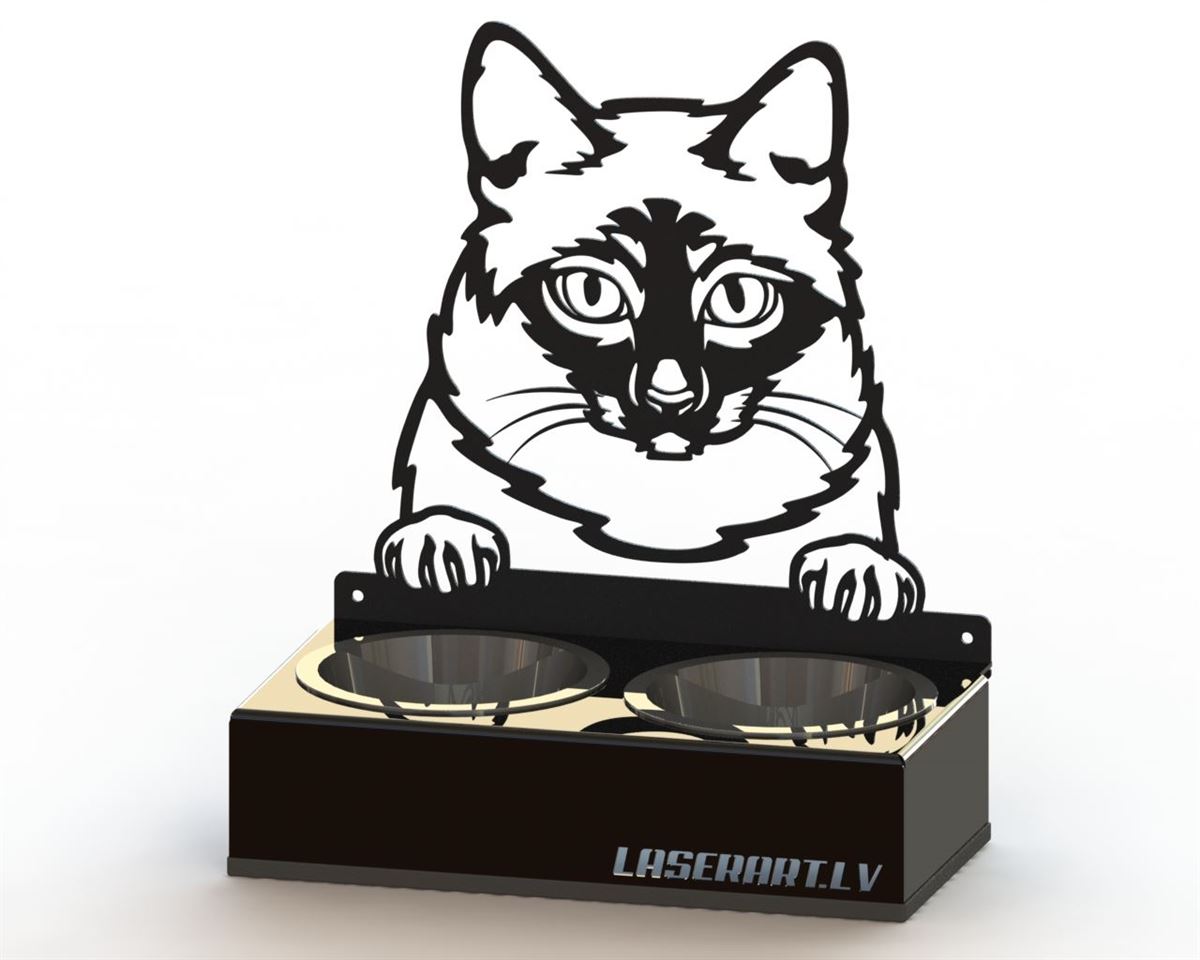 2-Bowl Cat Feeder, Mekong Bobtail Cat breed, Raised Feeding Station
