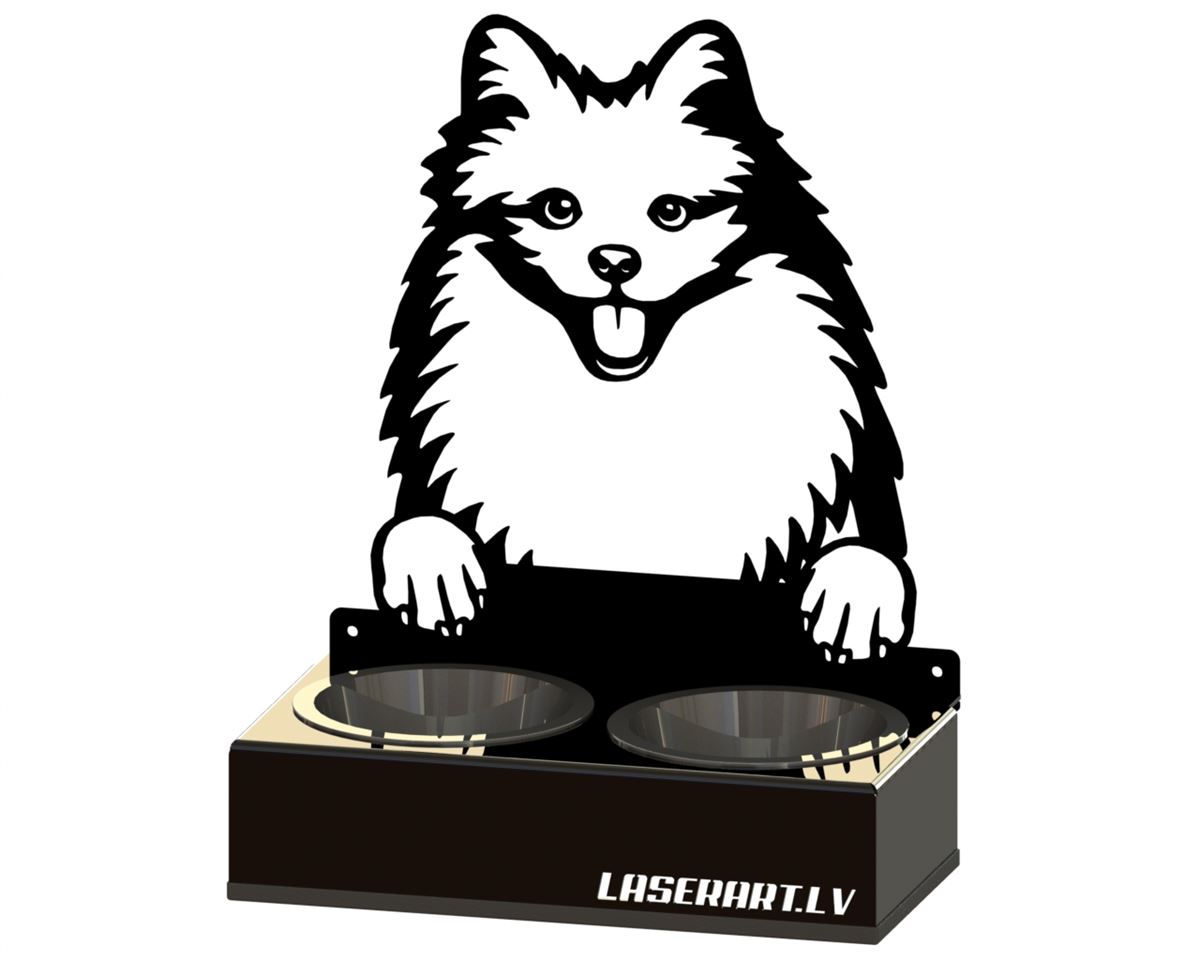 2-Bowl Dog Feeder, American Eskimo Dog breed, Raised Feeding Station