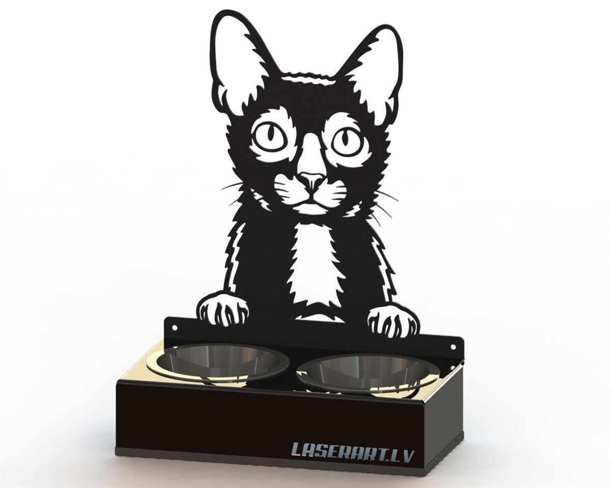 2-Bowl Cat Feeder, Lykoi Cat breed, Raised Feeding Station