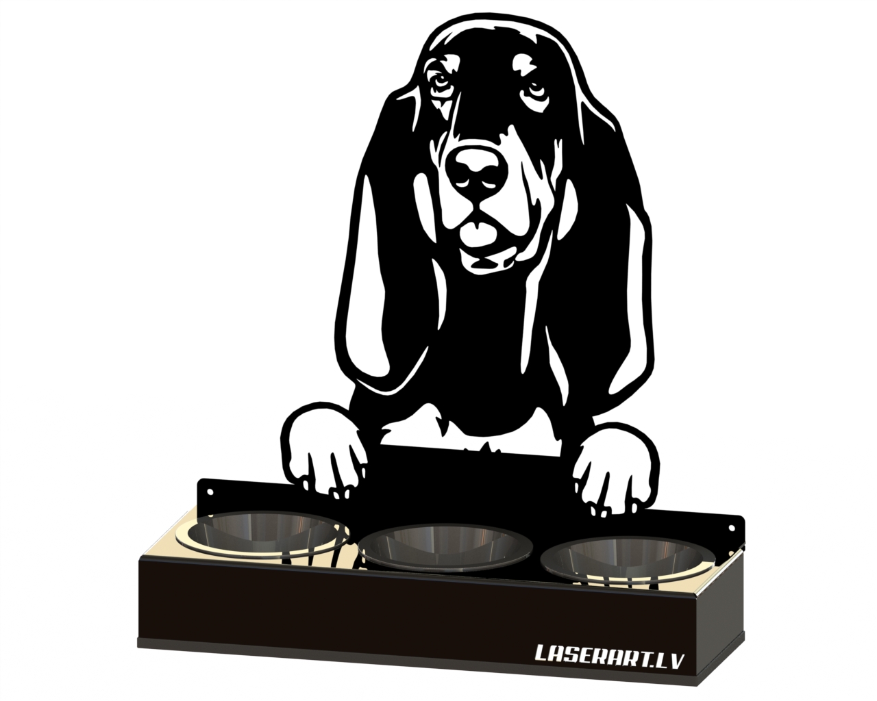 3-Bowl Dog Feeder, Black and Tan Coonhounds Dog breed, Raised Feeding Station