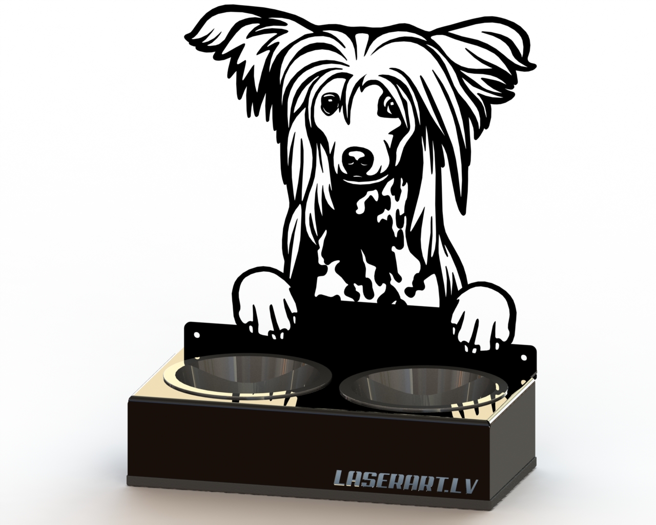 2-Bowl Dog Feeder, Chinese Crested Dog breed, Raised Feeding Station