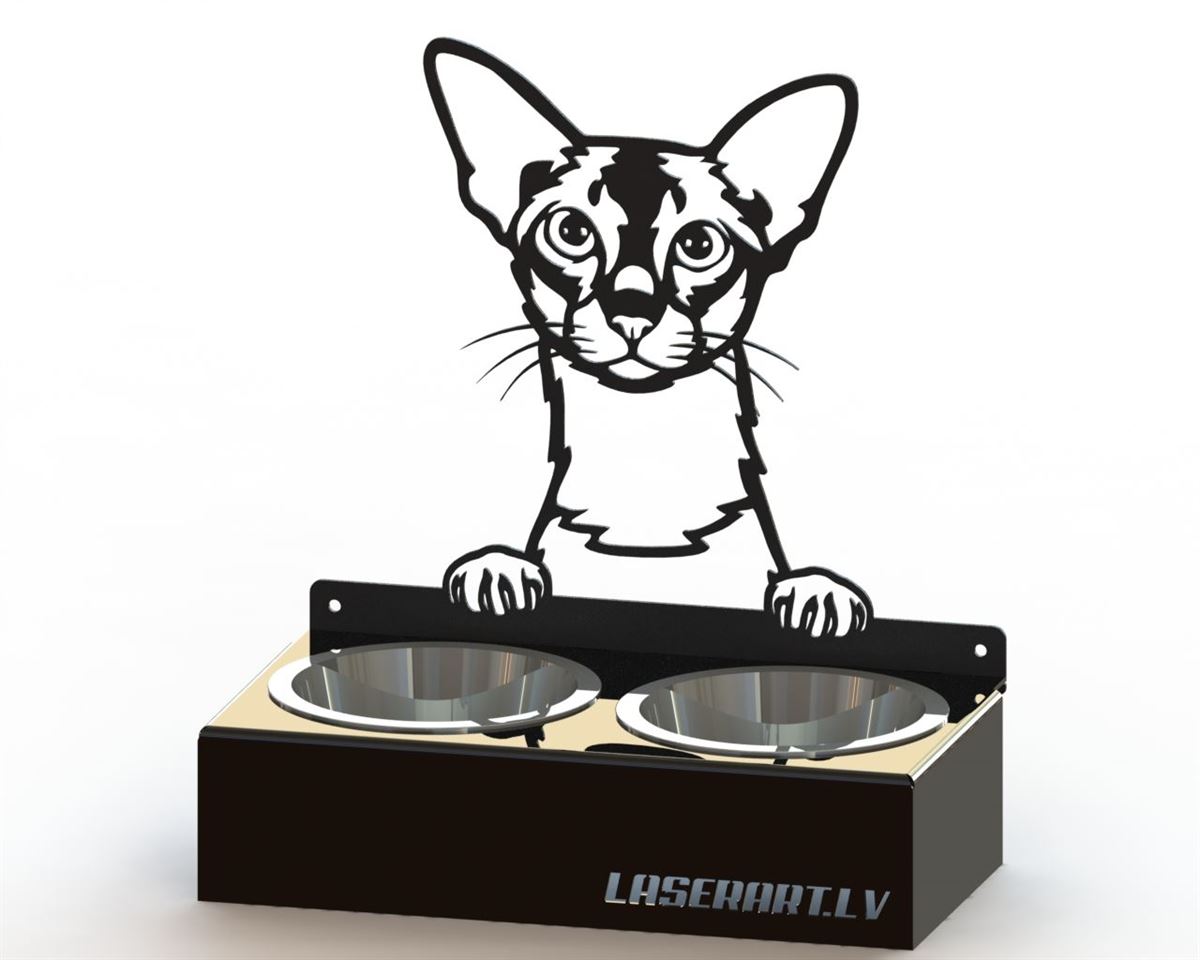 2-Bowl Cat Feeder, Colorpoint Shorthair Cat breed, Raised Feeding Station