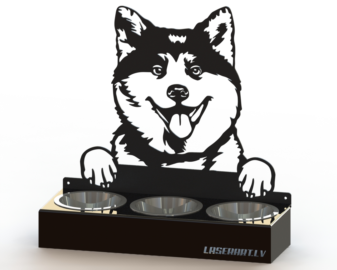 3-Bowl Dog Feeder, Akita Inu Dog breed, Raised Feeding Station